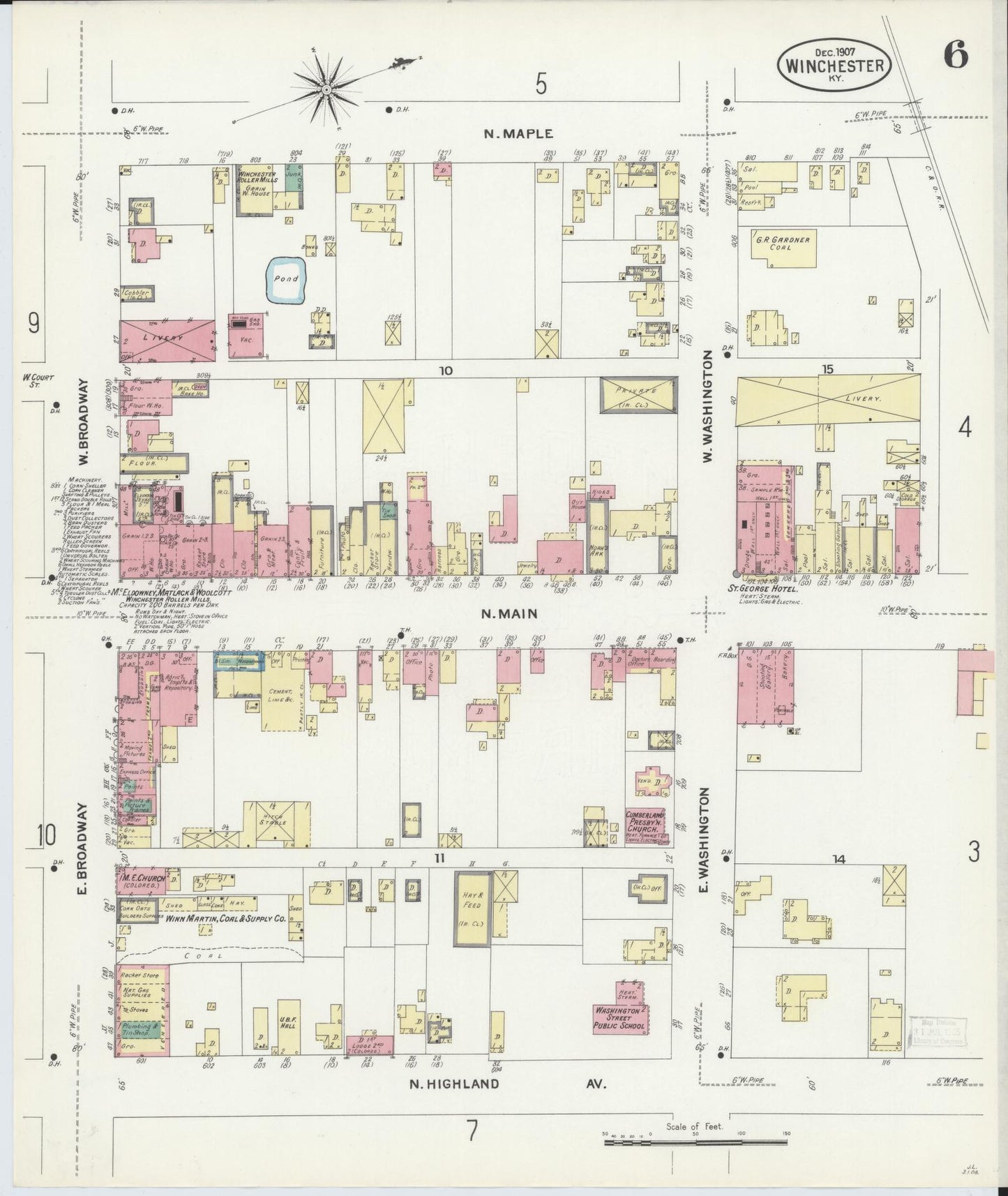 Sanborn Fire Insurance Map from Winchester, Clark County, Kentucky (1907), Sheet #0006 - Complete Map Set gallery image, historic Sanborn map, vintage wall art, Kentucky Kentucky