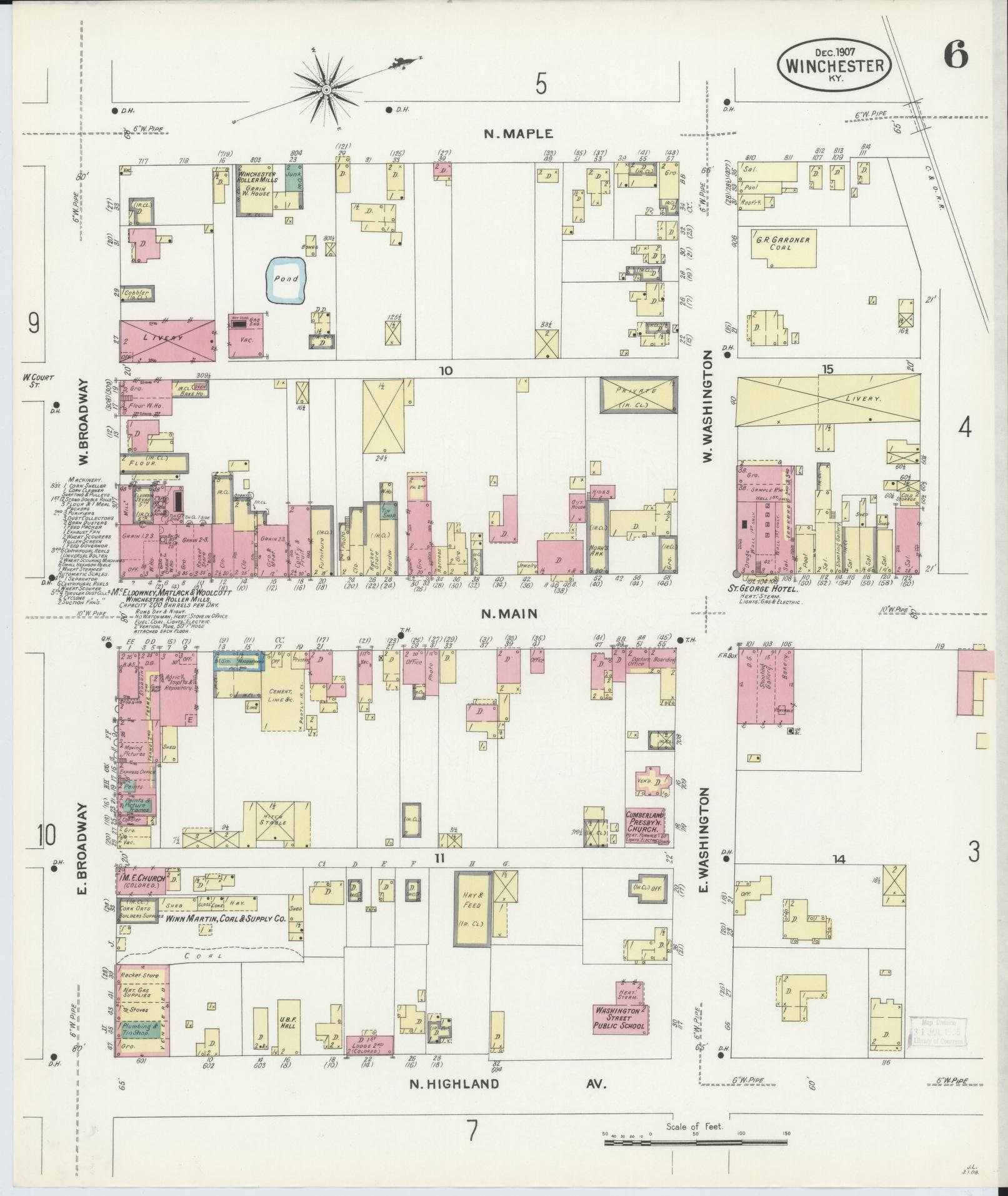 Sanborn Fire Insurance Map from Winchester, Clark County, Kentucky (1907), Sheet #0006 - Complete Map Set gallery image, historic Sanborn map, vintage wall art, Kentucky Kentucky