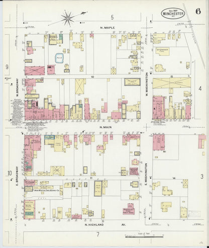 Sanborn Fire Insurance Map from Winchester, Clark County, Kentucky (1907), Sheet #0006 - Complete Map Set gallery image, historic Sanborn map, vintage wall art, Kentucky Kentucky