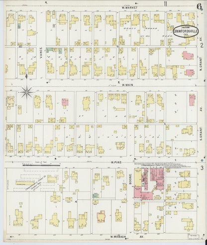 Sanborn Fire Insurance Map from Crawfordsville, Montgomery County, Indiana (1896), Sheet #0006 - Complete Map Set gallery image, historic Sanborn map, vintage wall art, Indiana Indiana