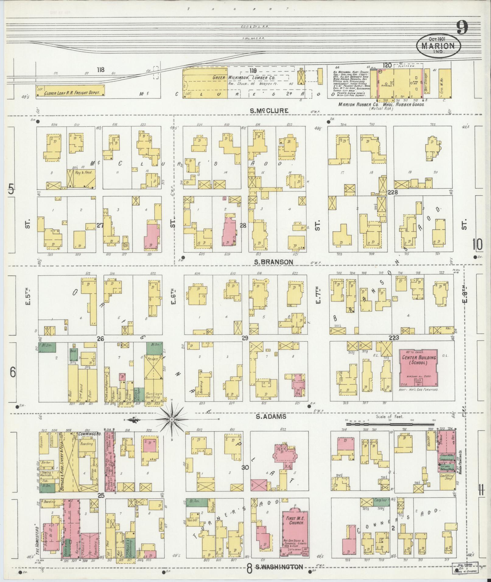 Sanborn Fire Insurance Map from Marion, Grant County, Indiana (1901), Sheet #0009 - Historic Sanborn Fire Insurance Map Print, vintage old map wall art, antique decor, genealogy gift, Indiana Indiana map