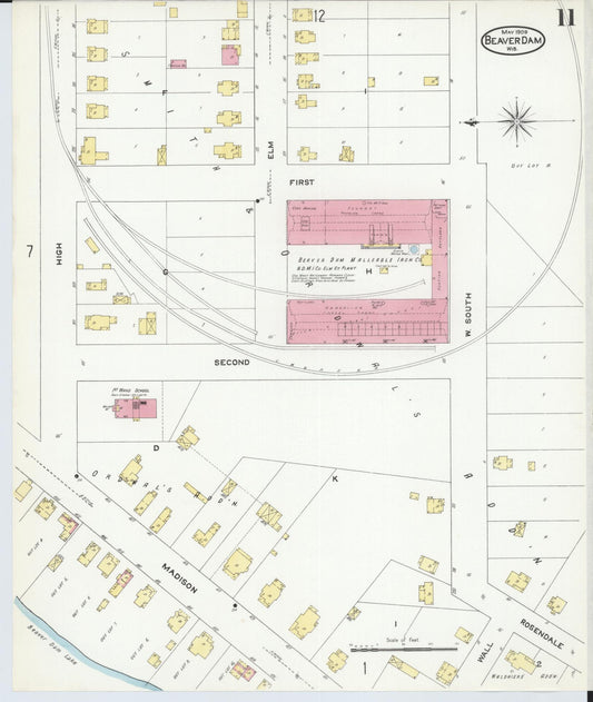 Sanborn Fire Insurance Map from Beaver Dam, Dodge County, Wisconsin (1909), Sheet #0011 - Historic Sanborn Fire Insurance Map Print, vintage old map wall art, antique decor, genealogy gift, Wisconsin Wisconsin map
