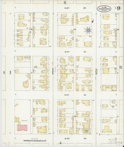 Sanborn Fire Insurance Map from Texarkana, Bowie County, Texas (1905), Sheet #0009 - Complete Map Set gallery image, historic Sanborn map, vintage wall art, Texas Texas