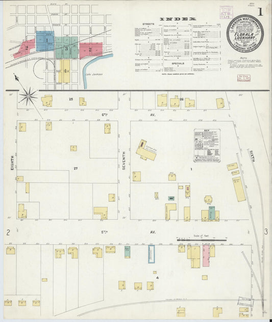 Sanborn Fire Insurance Map from Florala, Covington County, Alabama (1907), Sheet #0001 - Historic Sanborn Fire Insurance Map Print, vintage old map wall art, antique decor, genealogy gift, Alabama Alabama map