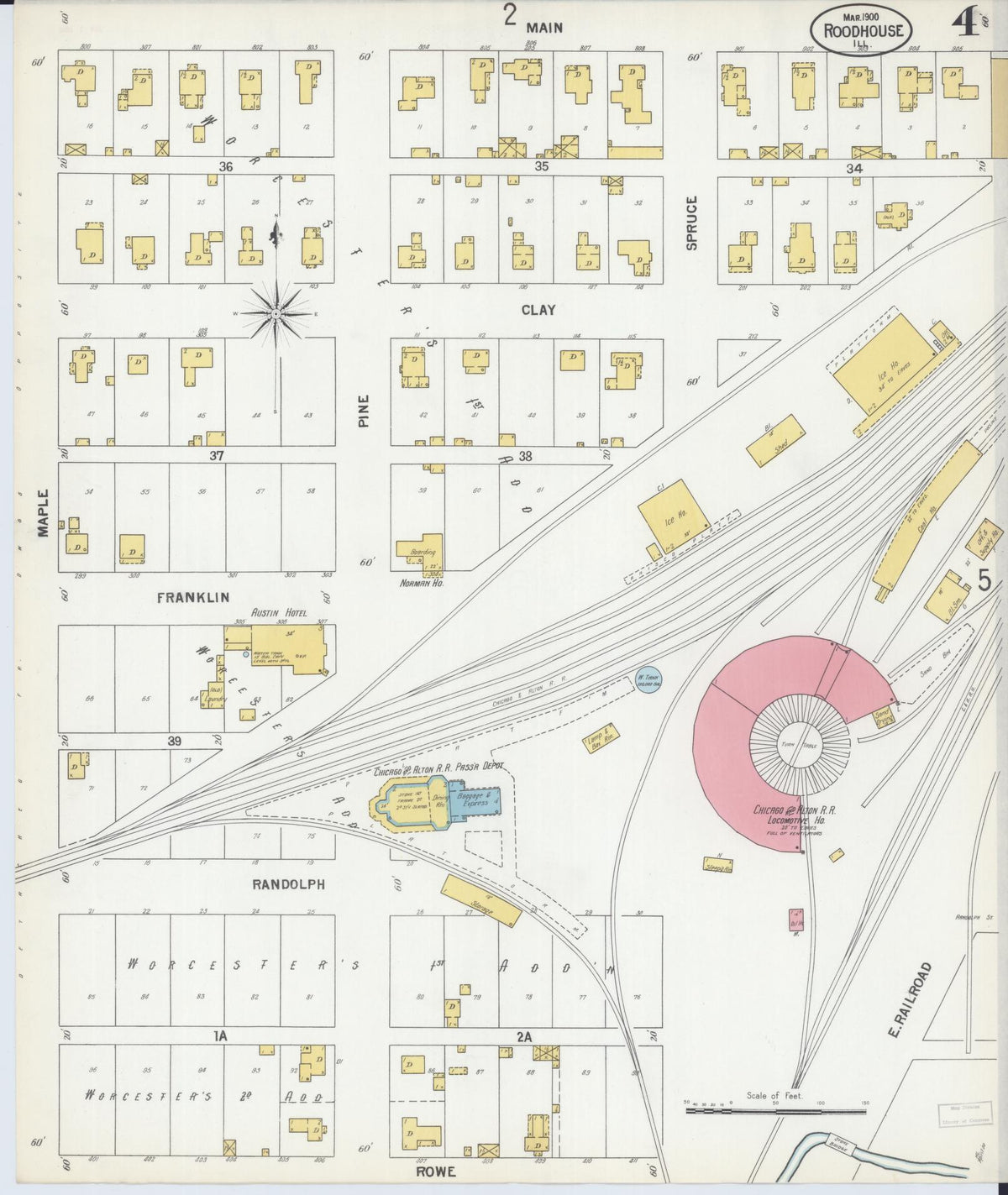 Sanborn Fire Insurance Map from Roodhouse, Greene County, Illinois (1900), Sheet #0004 - Complete Map Set gallery image, historic Sanborn map, vintage wall art, Illinois Illinois