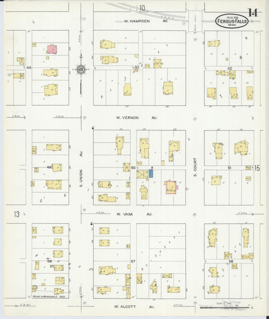 Sanborn Fire Insurance Map from Fergus Falls, Otter Tail County, Minnesota (1915), Sheet #0014 - Historic Sanborn Fire Insurance Map Print, vintage old map wall art, antique decor, genealogy gift, Minnesota Minnesota map