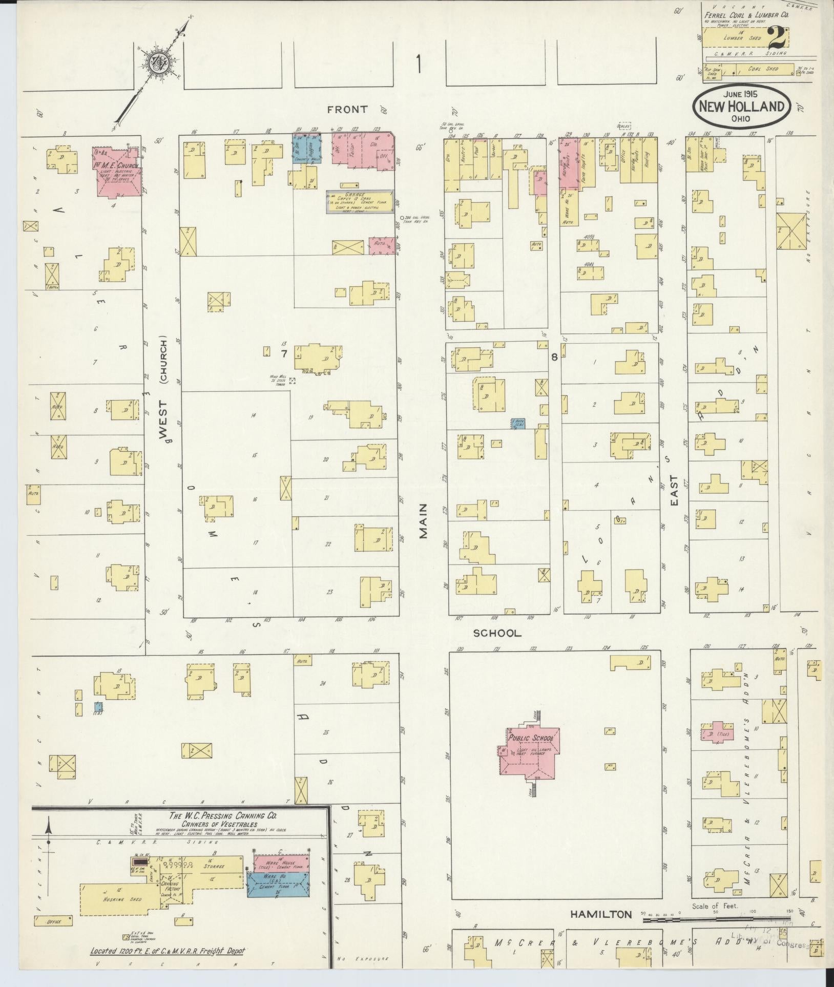 Sanborn Fire Insurance Map from New Holland, Pickaway County, Ohio (1915), Sheet #0002 - Historic Sanborn Fire Insurance Map Print, vintage old map wall art, antique decor, genealogy gift, Ohio Ohio map
