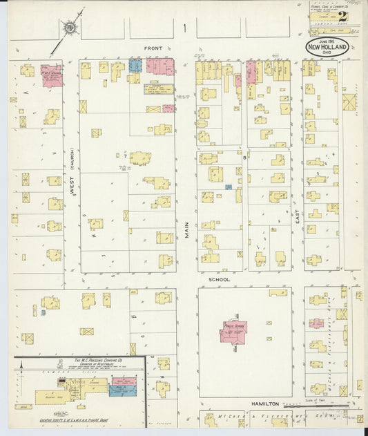 Sanborn Fire Insurance Map from New Holland, Pickaway County, Ohio (1915), Sheet #0002 - Historic Sanborn Fire Insurance Map Print, vintage old map wall art, antique decor, genealogy gift, Ohio Ohio map