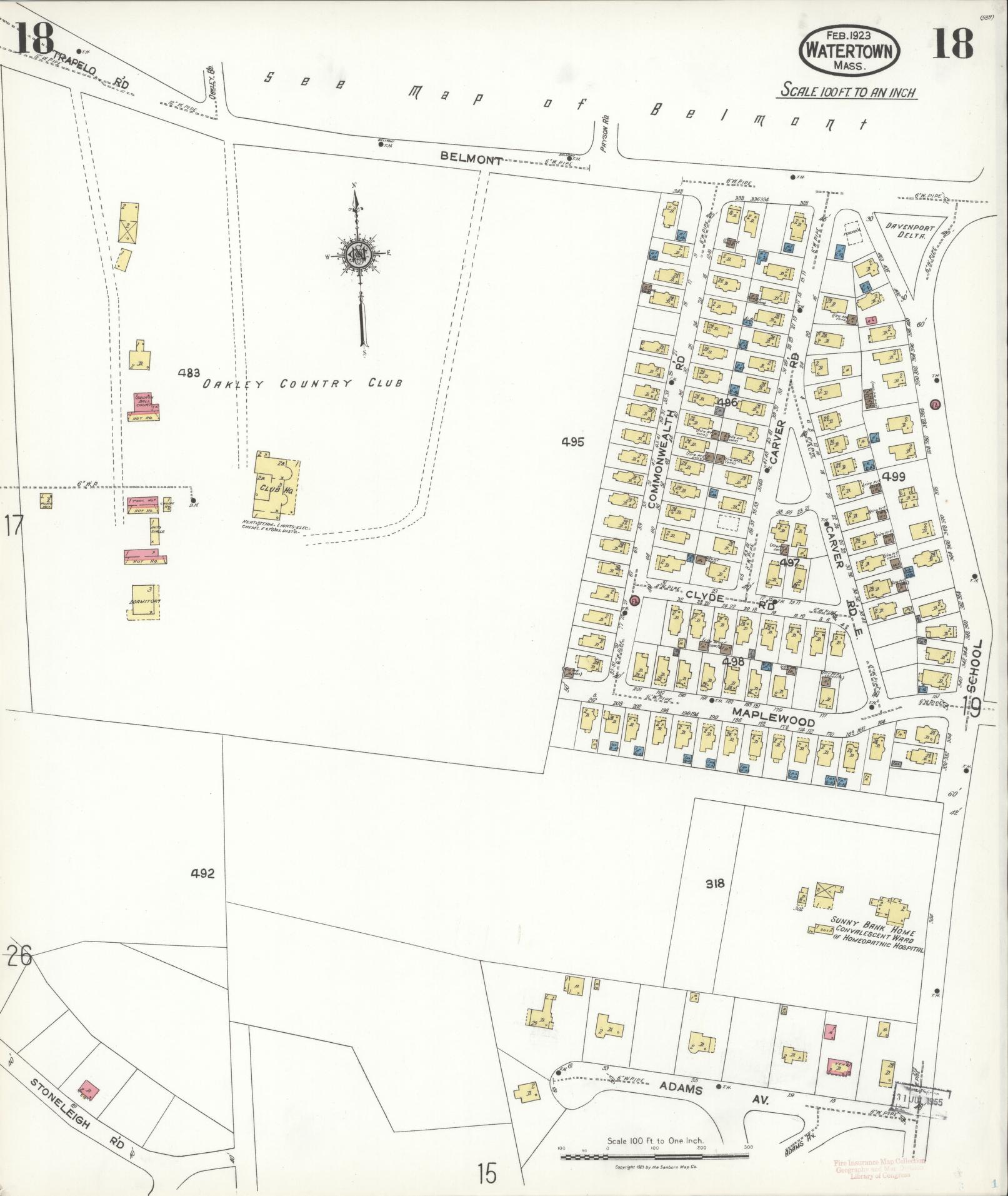 Sanborn Fire Insurance Map from Watertown, Middlesex County, Massachusetts (1923), Sheet #0018 - Complete Map Set gallery image, historic Sanborn map, vintage wall art, Massachusetts Massachusetts