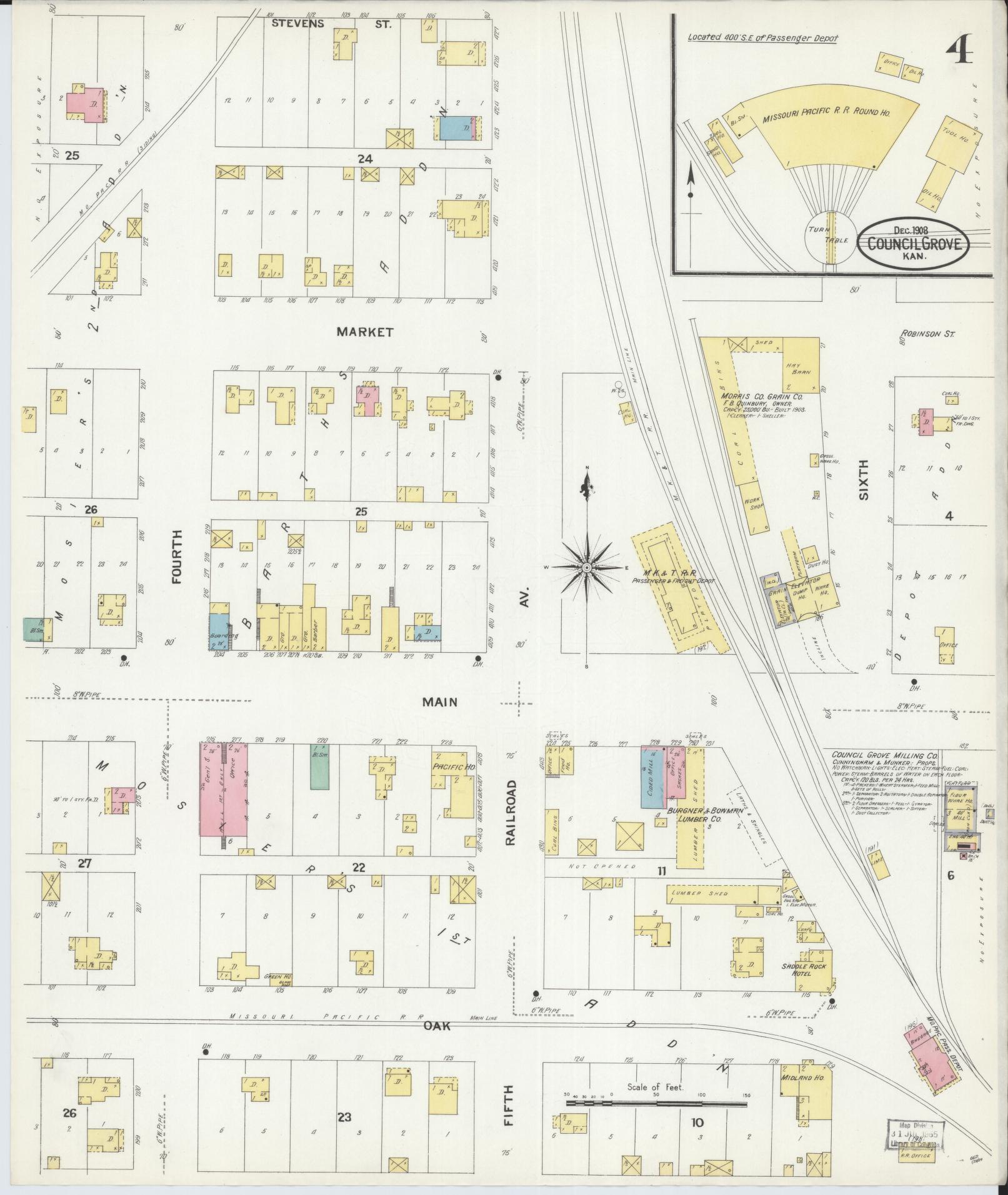 Sanborn Fire Insurance Map from Council Grove, Morris County, Kansas (1908), Sheet #0004 - Complete Map Set gallery image, historic Sanborn map, vintage wall art, Kansas Kansas