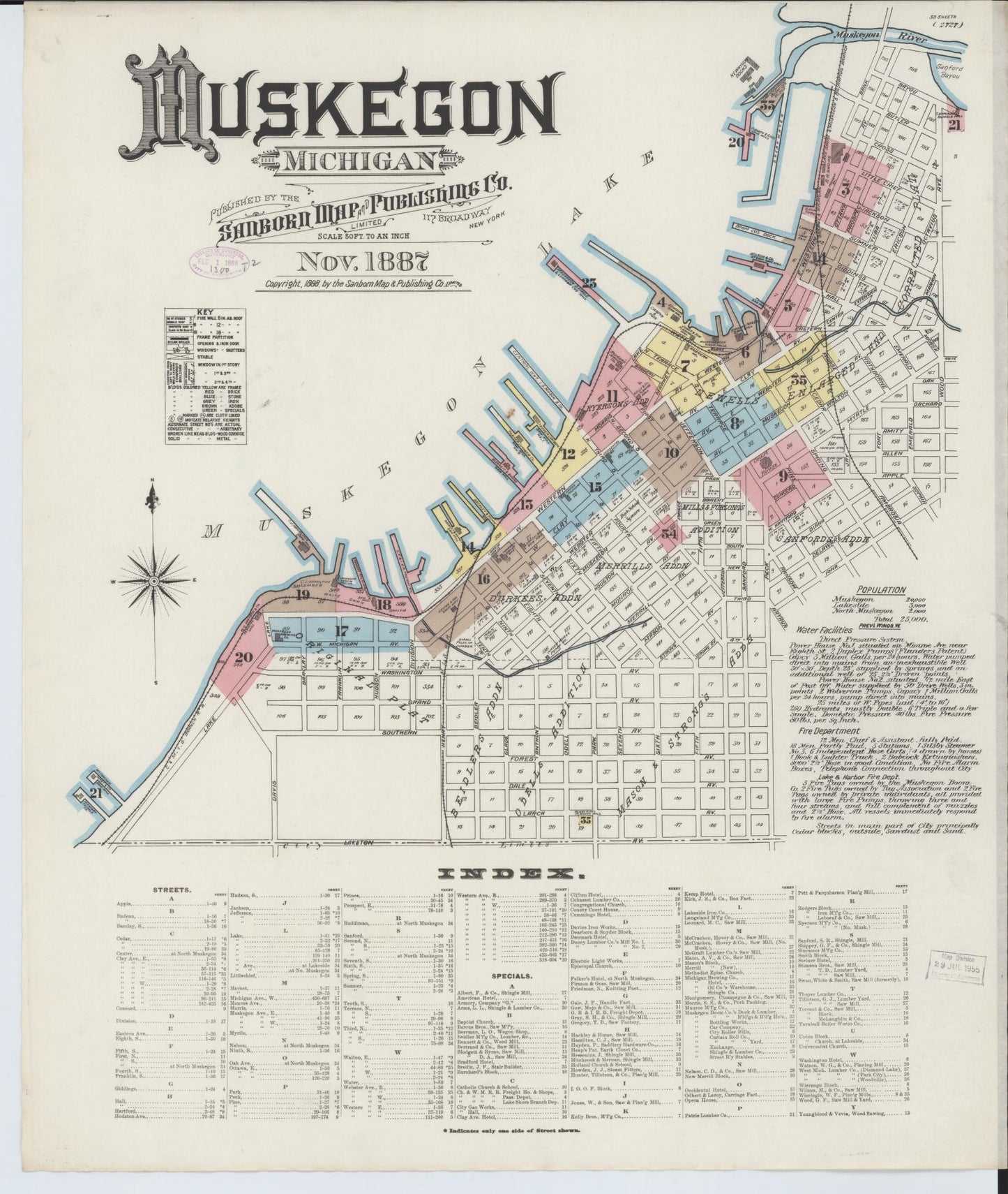 Sanborn Fire Insurance Map from Muskegon, Muskegon County, Michigan (1887), Sheet #0001 - Complete Map Set gallery image, historic Sanborn map, vintage wall art, Michigan Michigan