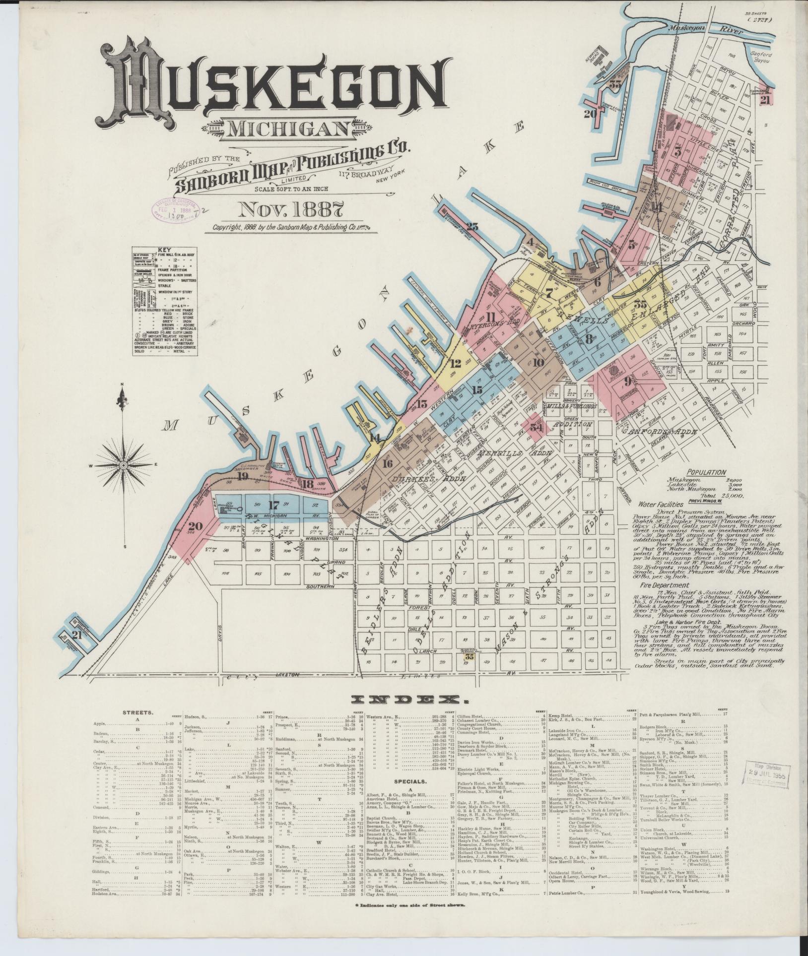 Sanborn Fire Insurance Map from Muskegon, Muskegon County, Michigan (1887), Sheet #0001 - Complete Map Set gallery image, historic Sanborn map, vintage wall art, Michigan Michigan