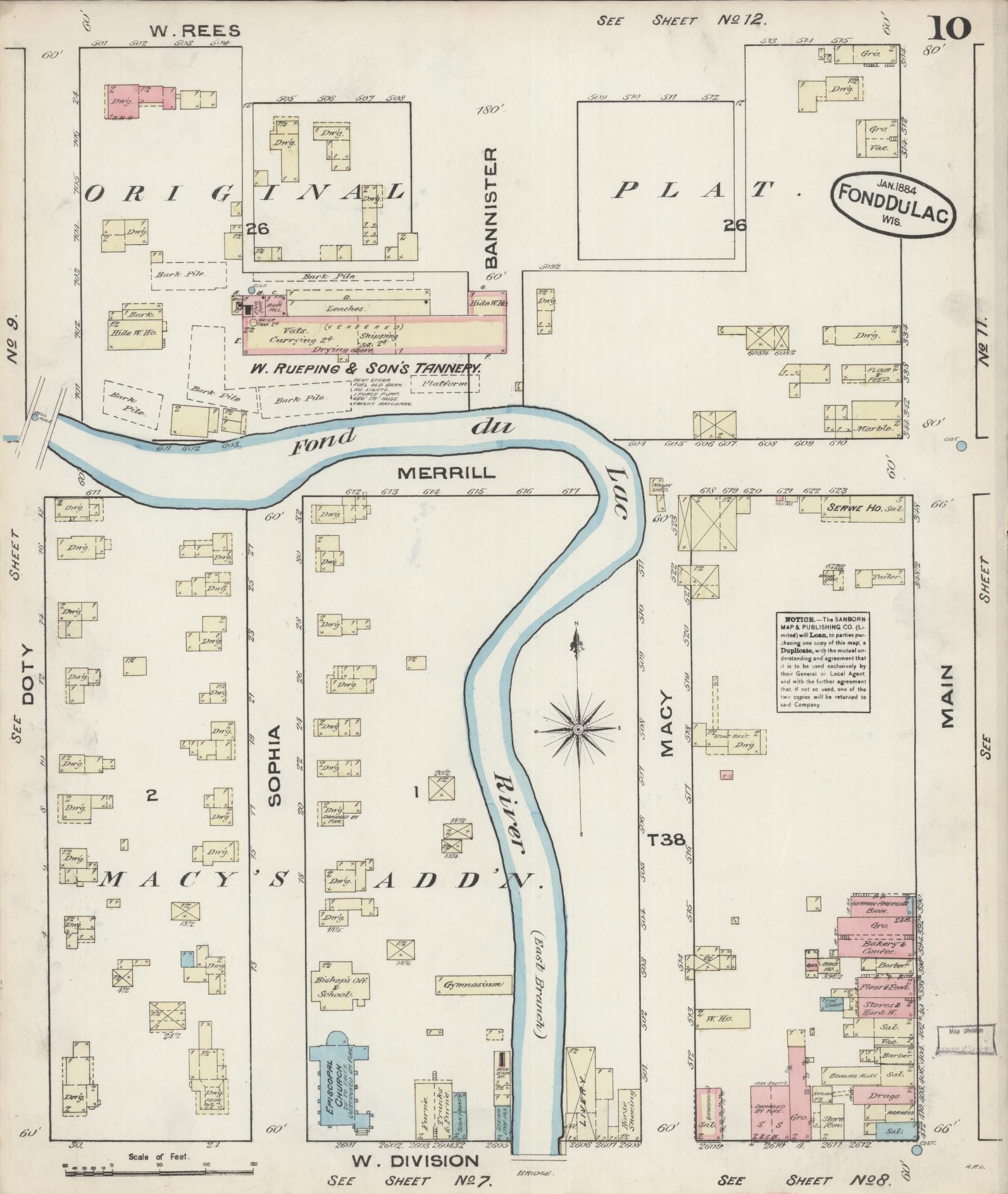 Sanborn Fire Insurance Map from Fond du Lac, Fond du Lac County, Wisconsin (1884), Sheet #0010 - Historic Sanborn Fire Insurance Map Print, vintage old map wall art, antique decor, genealogy gift, Wisconsin Wisconsin map