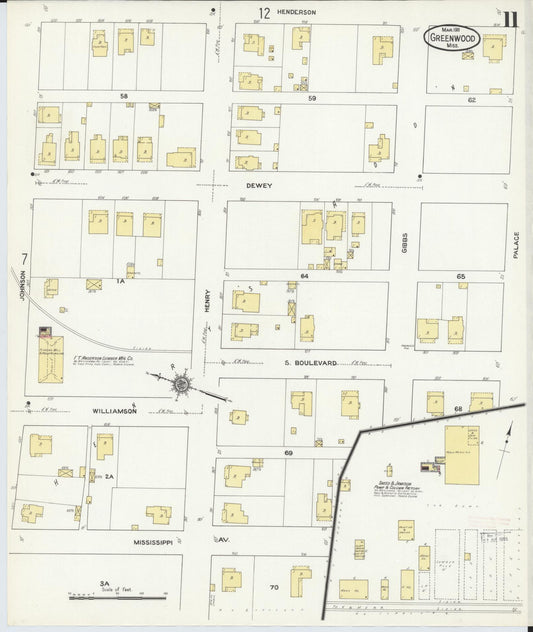 Sanborn Fire Insurance Map from Greenwood, Leflore County, Mississippi (1911), Sheet #0011 - Historic Sanborn Fire Insurance Map Print, vintage old map wall art, antique decor, genealogy gift, Mississippi Mississippi map
