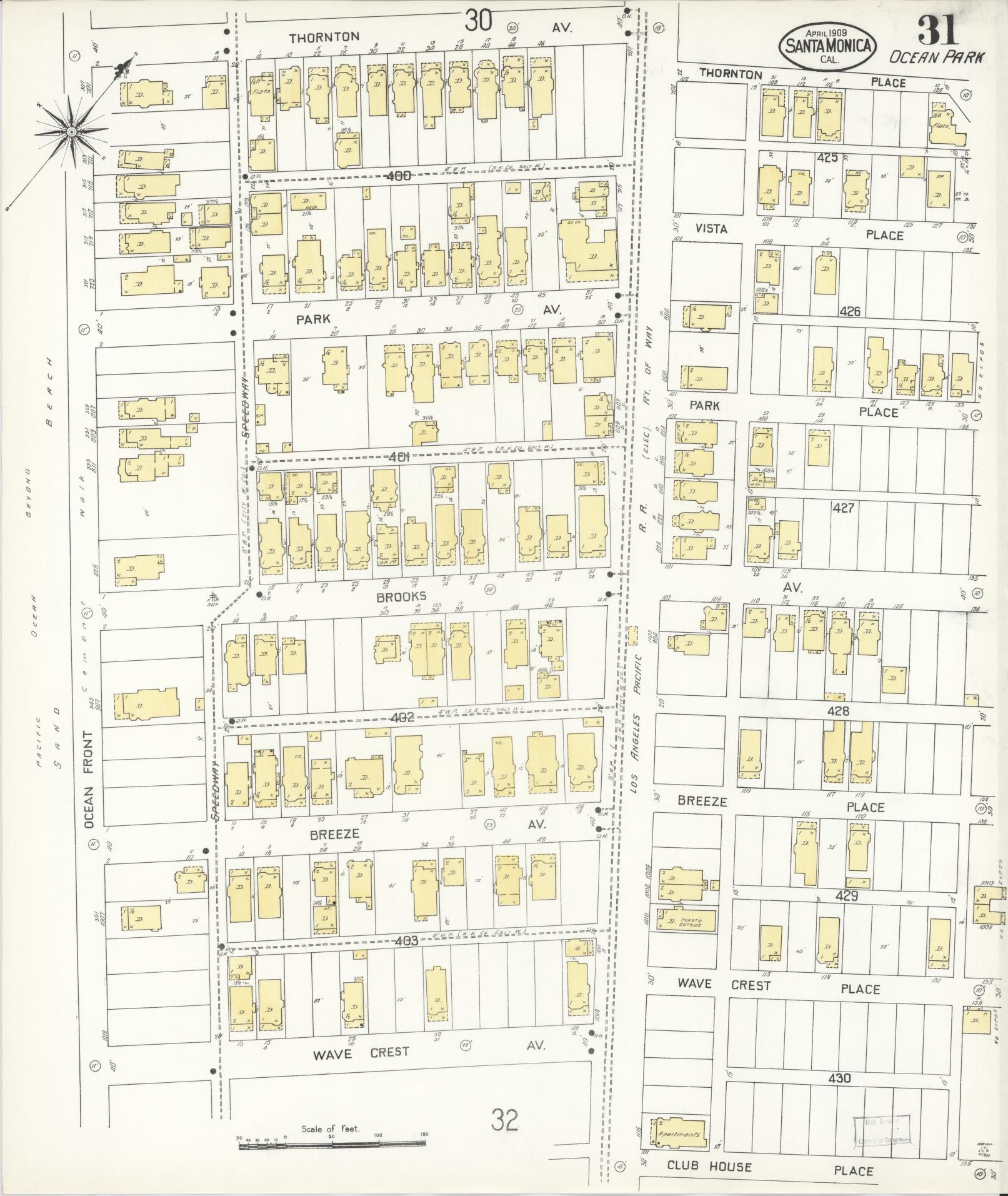 Sanborn Fire Insurance Map from Santa Monica, Los Angeles County, California (1909), Sheet #0031 - Complete Map Set gallery image, historic Sanborn map, vintage wall art, California California