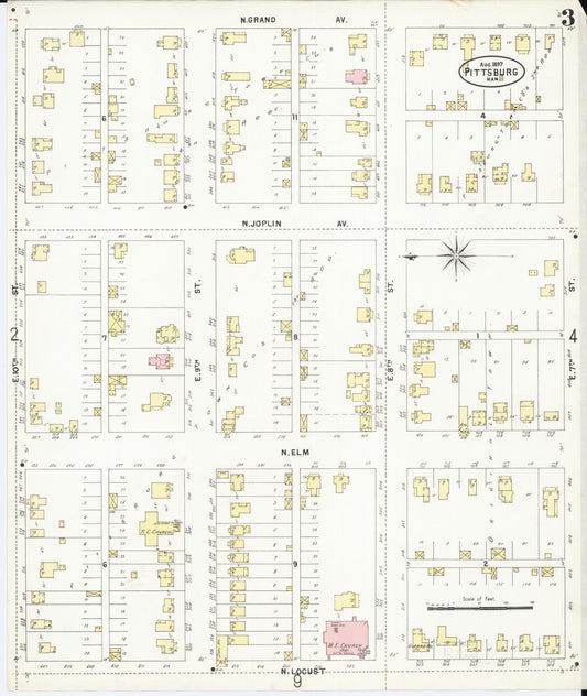 Sanborn Fire Insurance Map from Pittsburg, Crawford County, Kansas (1897), Sheet #0003 - Historic Sanborn Fire Insurance Map Print, vintage old map wall art, antique decor, genealogy gift, Kansas Kansas map