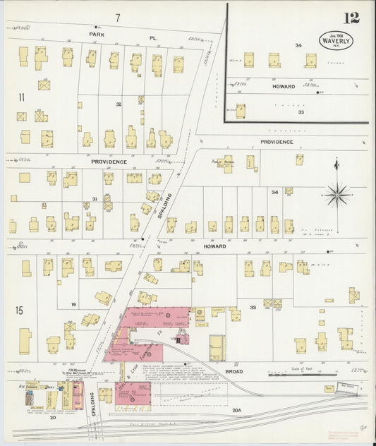 Sanborn Fire Insurance Map from Waverly, Tioga County, New York (1908), Sheet #0012 - Historic Sanborn Fire Insurance Map Print, vintage old map wall art, antique decor, genealogy gift, New York New York map