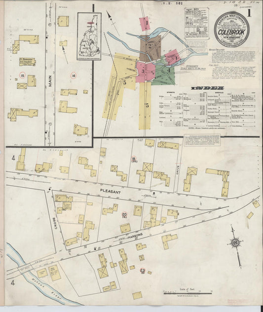 Sanborn Fire Insurance Map from Colebrook, Coos County, New Hampshire (1945), Sheet #0001 - Historic Sanborn Fire Insurance Map Print, vintage old map wall art, antique decor, genealogy gift, New Hampshire New Hampshire map