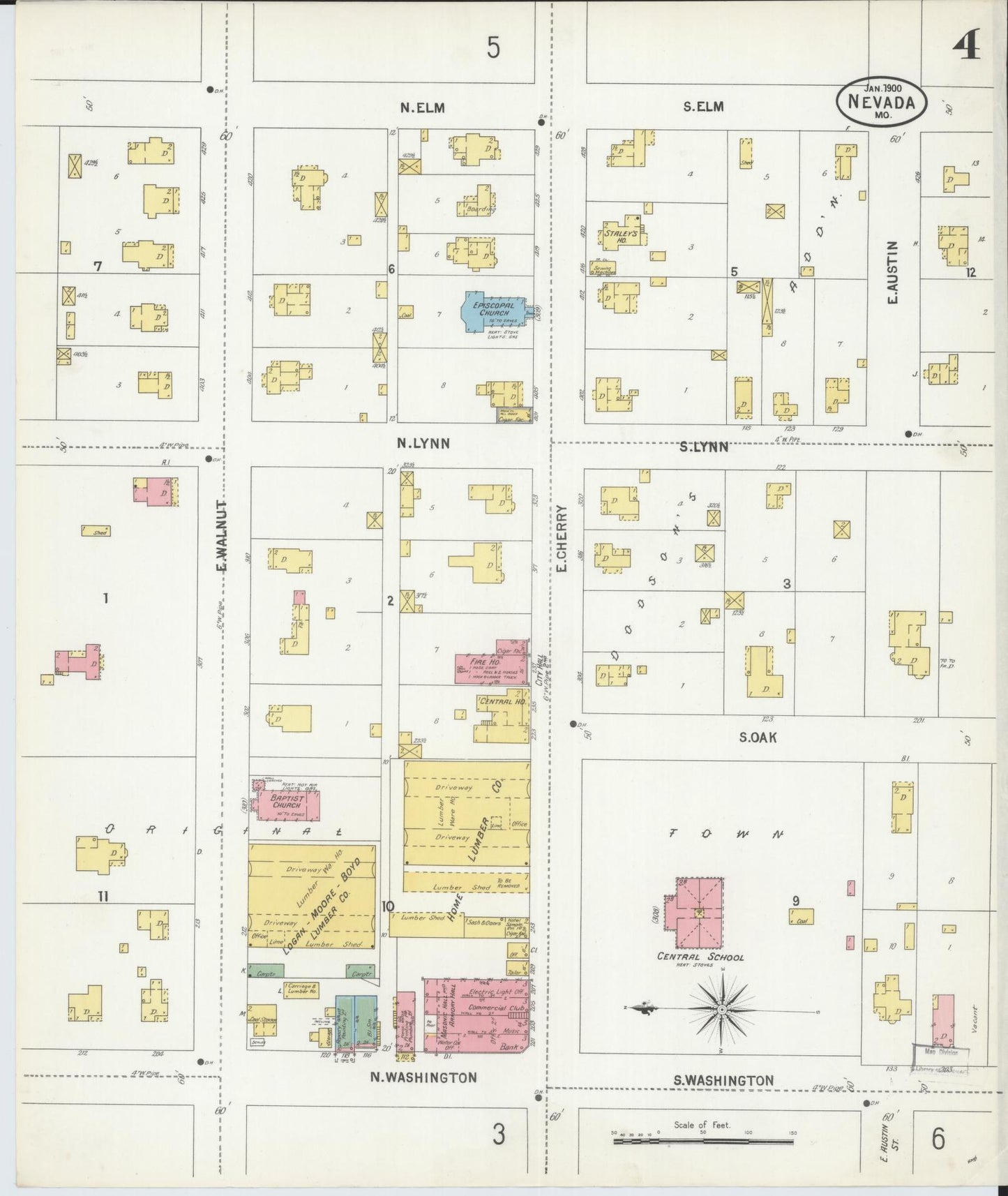 Sanborn Fire Insurance Map from Nevada, Vernon County, Missouri (1900), Sheet #0004 - Complete Map Set gallery image, historic Sanborn map, vintage wall art, Nevada Nevada