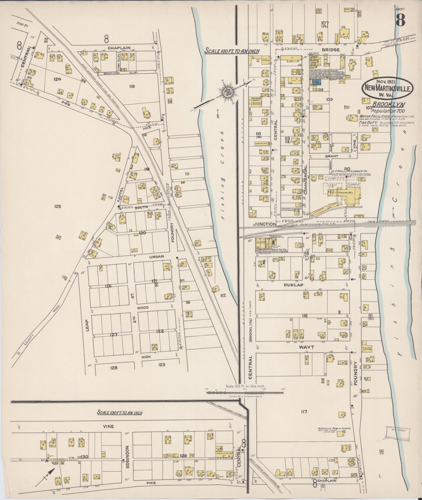 Sanborn Fire Insurance Map from New Martinsville, Wetzel County, West Virginia (1921), Sheet #0008 - Complete Map Set gallery image, historic Sanborn map, vintage wall art, West Virginia West Virginia