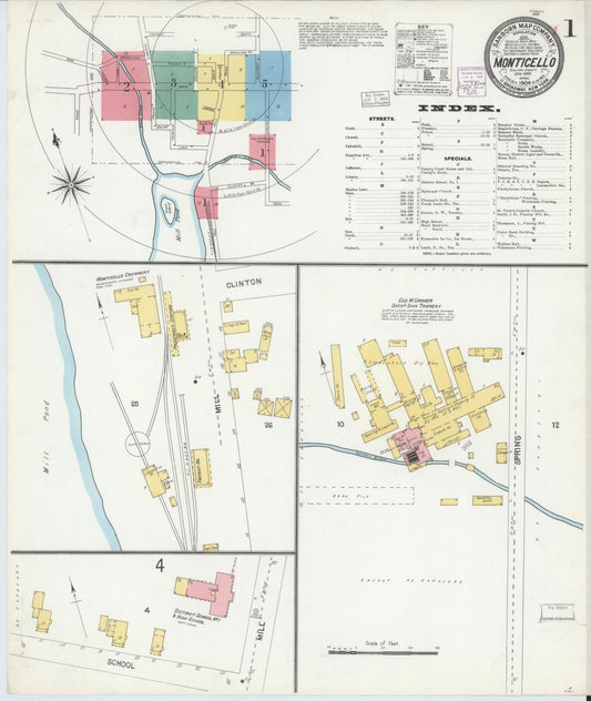 Sanborn Fire Insurance Map from Monticello, Sullivan County, New York (1904), Sheet #0001 - Complete Map Set gallery image, historic Sanborn map, vintage wall art, New York New York