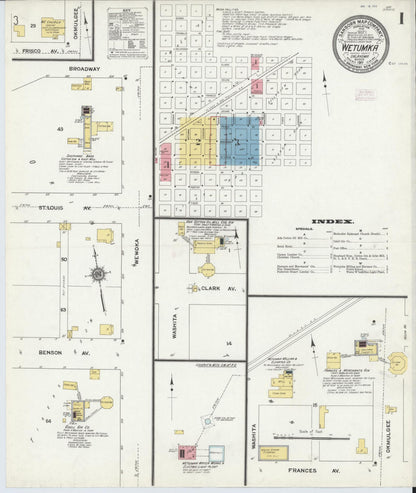 Sanborn Fire Insurance Map from Wetumka, Hughes County, Oklahoma (1911), Sheet #0001 - Complete Map Set gallery image, historic Sanborn map, vintage wall art, Oklahoma Oklahoma