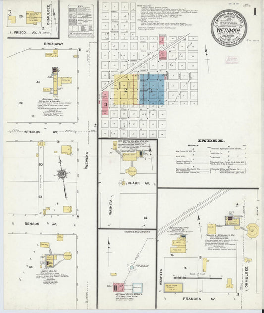 Sanborn Fire Insurance Map from Wetumka, Hughes County, Oklahoma (1911), Sheet #0001 - Complete Map Set gallery image, historic Sanborn map, vintage wall art, Oklahoma Oklahoma