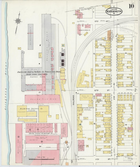 Sanborn Fire Insurance Map from New Kensington, Westmoreland County, Pennsylvania (1915), Sheet #0010 - Historic Sanborn Fire Insurance Map Print, vintage old map wall art, antique decor, genealogy gift, Pennsylvania Pennsylvania map