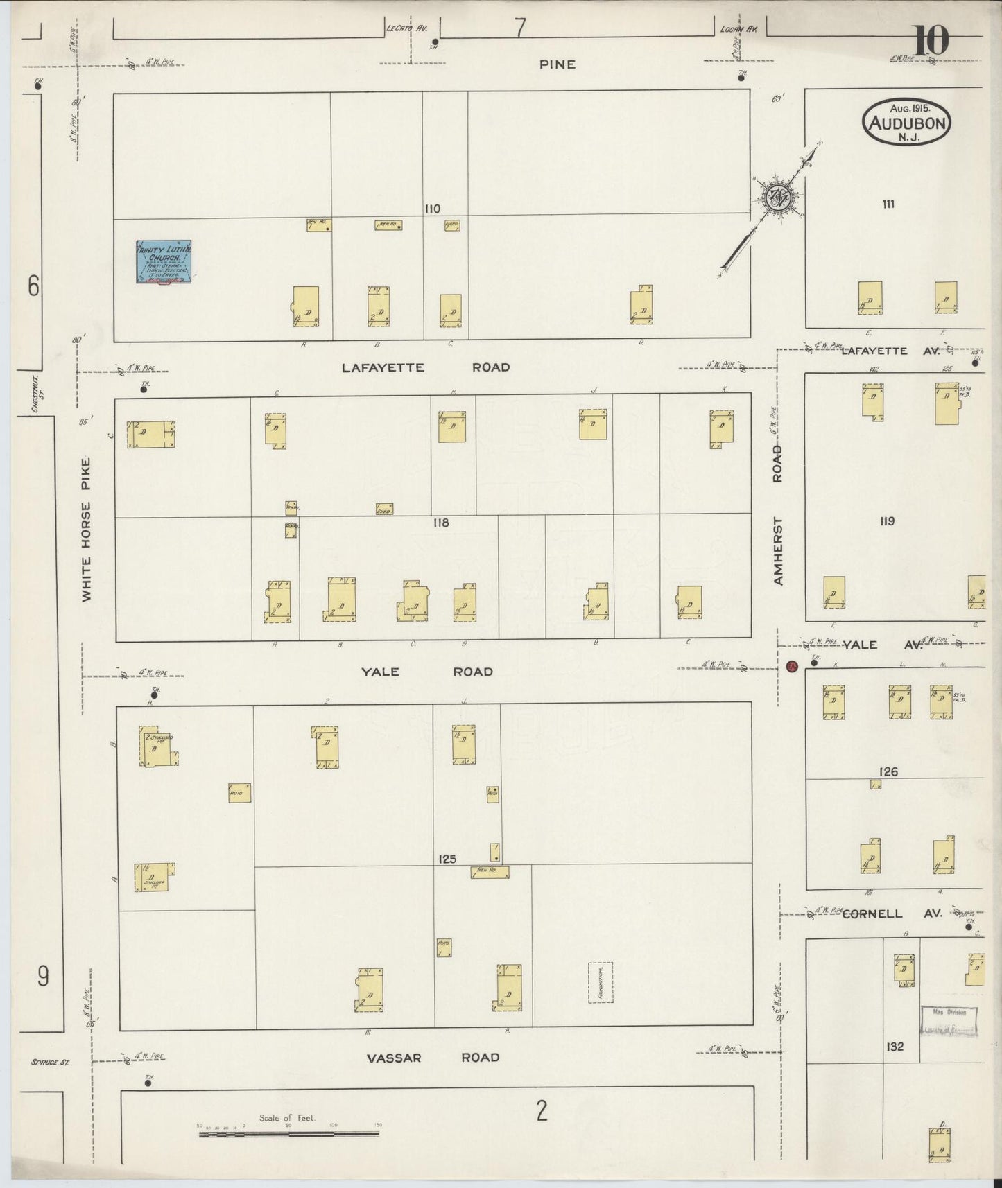 Sanborn Fire Insurance Map from Audubon, Camden County, New Jersey (1915), Sheet #0010 - Complete Map Set gallery image, historic Sanborn map, vintage wall art, New Jersey New Jersey