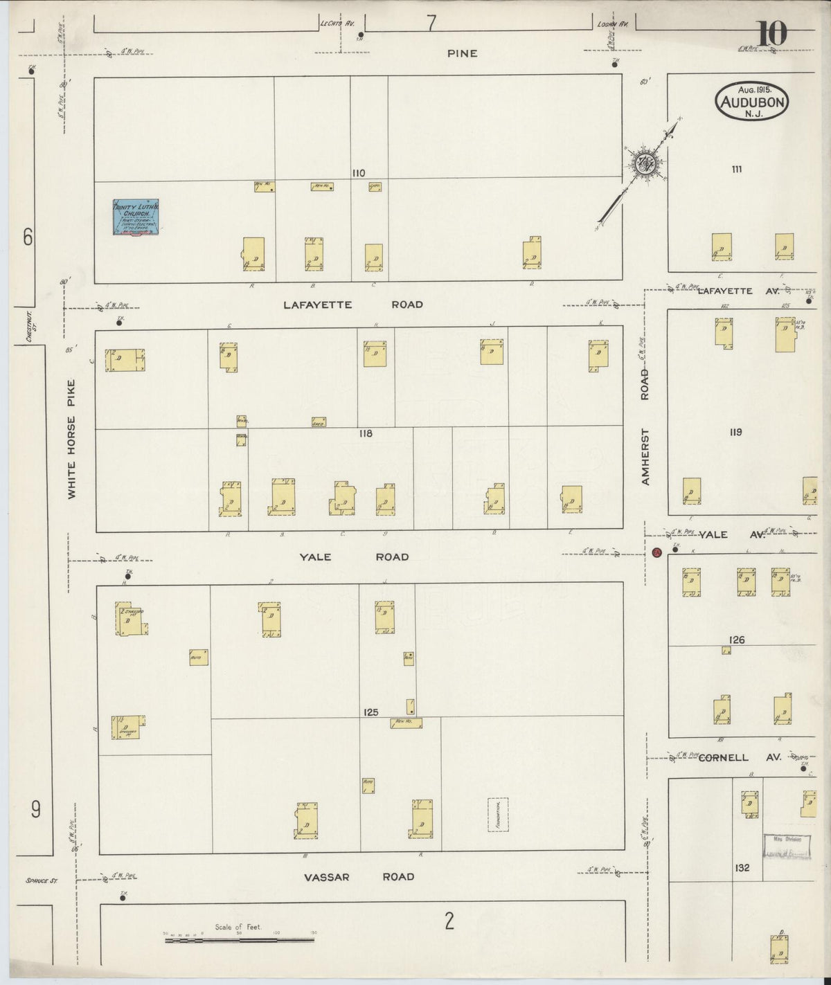 Sanborn Fire Insurance Map from Audubon, Camden County, New Jersey (1915), Sheet #0010 - Complete Map Set gallery image, historic Sanborn map, vintage wall art, New Jersey New Jersey