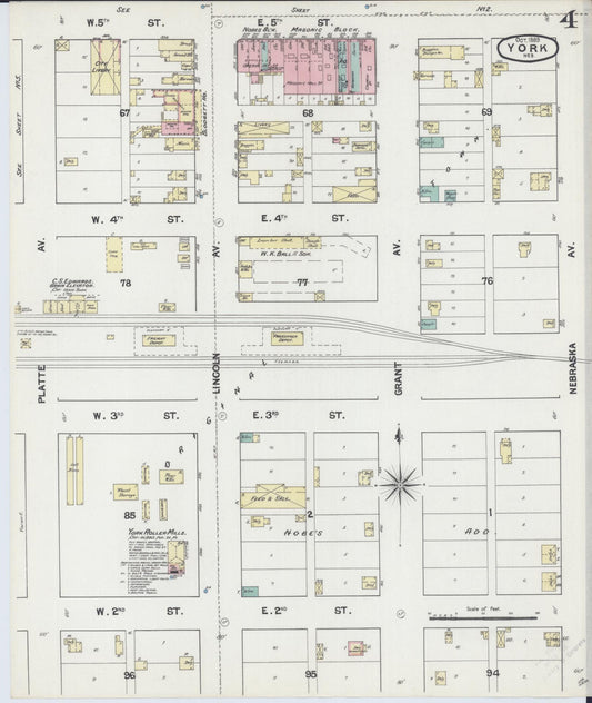 Sanborn Fire Insurance Map from York, York County, Nebraska (1889), Sheet #0004 - Historic Sanborn Fire Insurance Map Print, vintage old map wall art, antique decor, genealogy gift, Nebraska Nebraska map