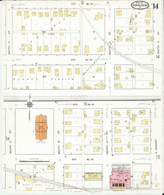 Sanborn Fire Insurance Map from Oskaloosa, Mahaska County, Iowa (1917), Sheet #0014 - Historic Sanborn Fire Insurance Map Print, vintage old map wall art