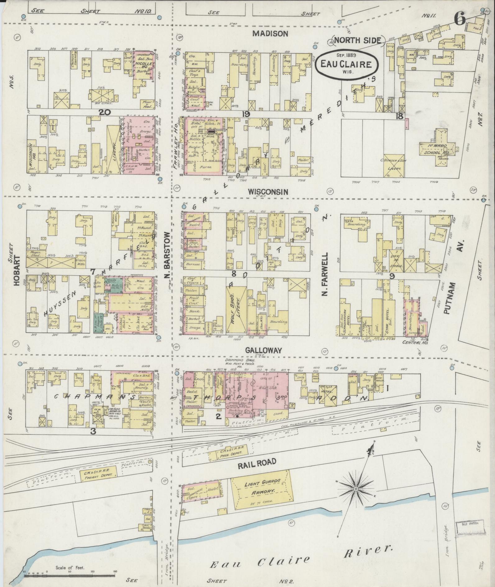 Sanborn Fire Insurance Map from Eau Claire, Eau Claire County, Wisconsin (1889), Sheet #0006 - Complete Map Set gallery image, historic Sanborn map, vintage wall art, Wisconsin Wisconsin
