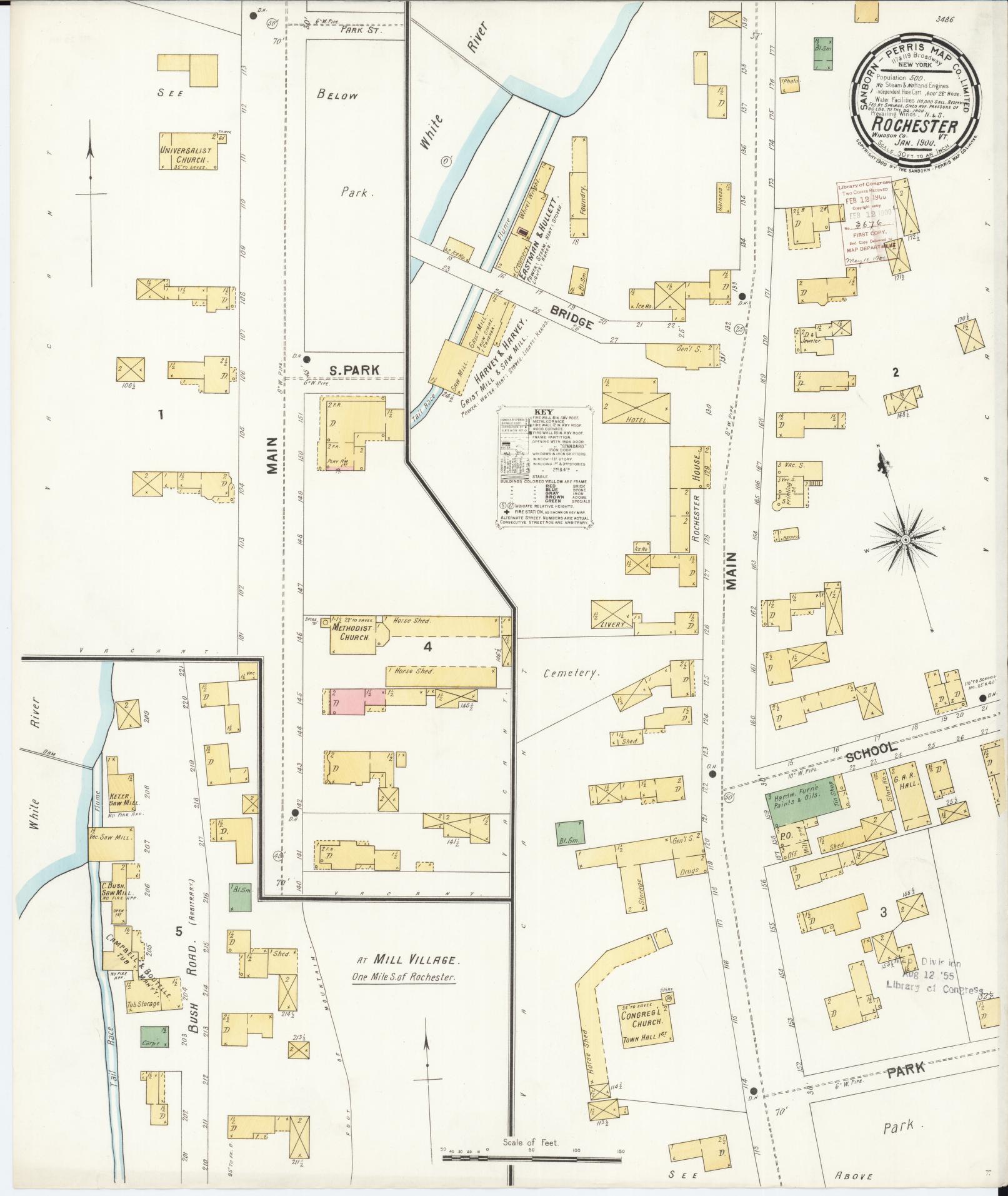 Sanborn Fire Insurance Map from Rochester, Windsor County, Vermont. (1900) – Historic Sanborn Fire Insurance Map Print