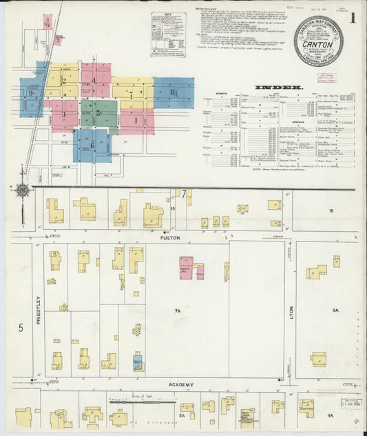 Sanborn Fire Insurance Map from Canton, Madison County, Mississippi (1911), Sheet #0001 - Historic Sanborn Fire Insurance Map Print, vintage old map wall art, antique decor, genealogy gift, Mississippi Mississippi map