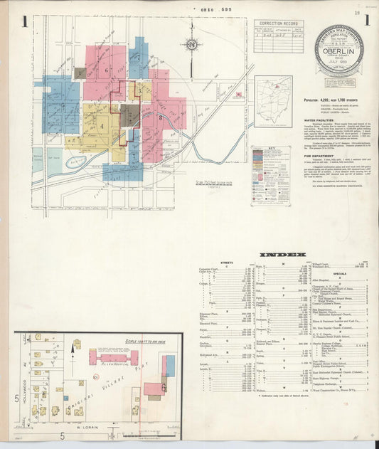 Sanborn Fire Insurance Map from Oberlin, Lorain County, Ohio (1942), Sheet #0001 - Historic Sanborn Fire Insurance Map Print, vintage old map wall art, antique decor, genealogy gift, Ohio Ohio map