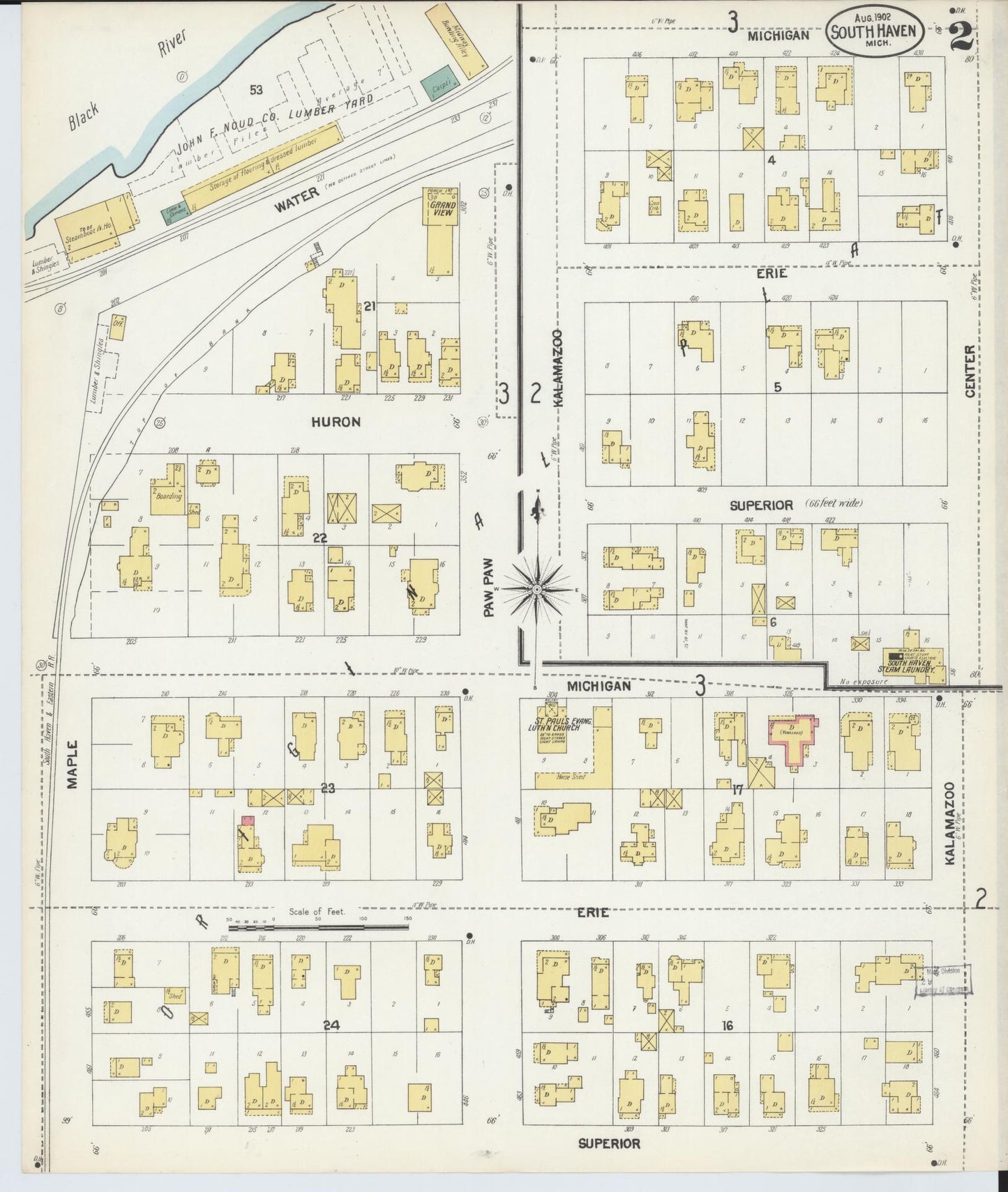 Sanborn Fire Insurance Map from South Haven, Van Buren County, Michigan (1902), Sheet #0002 - Historic Sanborn Fire Insurance Map Print, vintage old map wall art, antique decor, genealogy gift, Michigan Michigan map