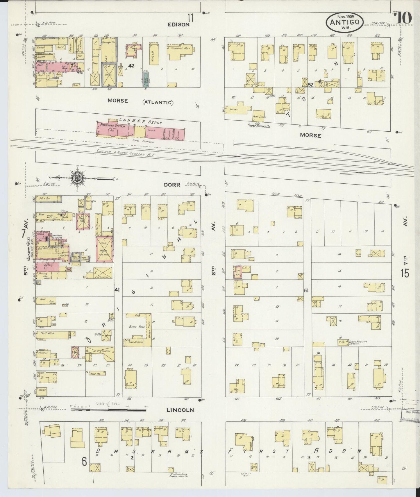 Sanborn Fire Insurance Map from Antigo, Langlade County, Wisconsin (1909), Sheet #0010 - Historic Sanborn Fire Insurance Map Print, vintage old map wall art, antique decor, genealogy gift, Wisconsin Wisconsin map