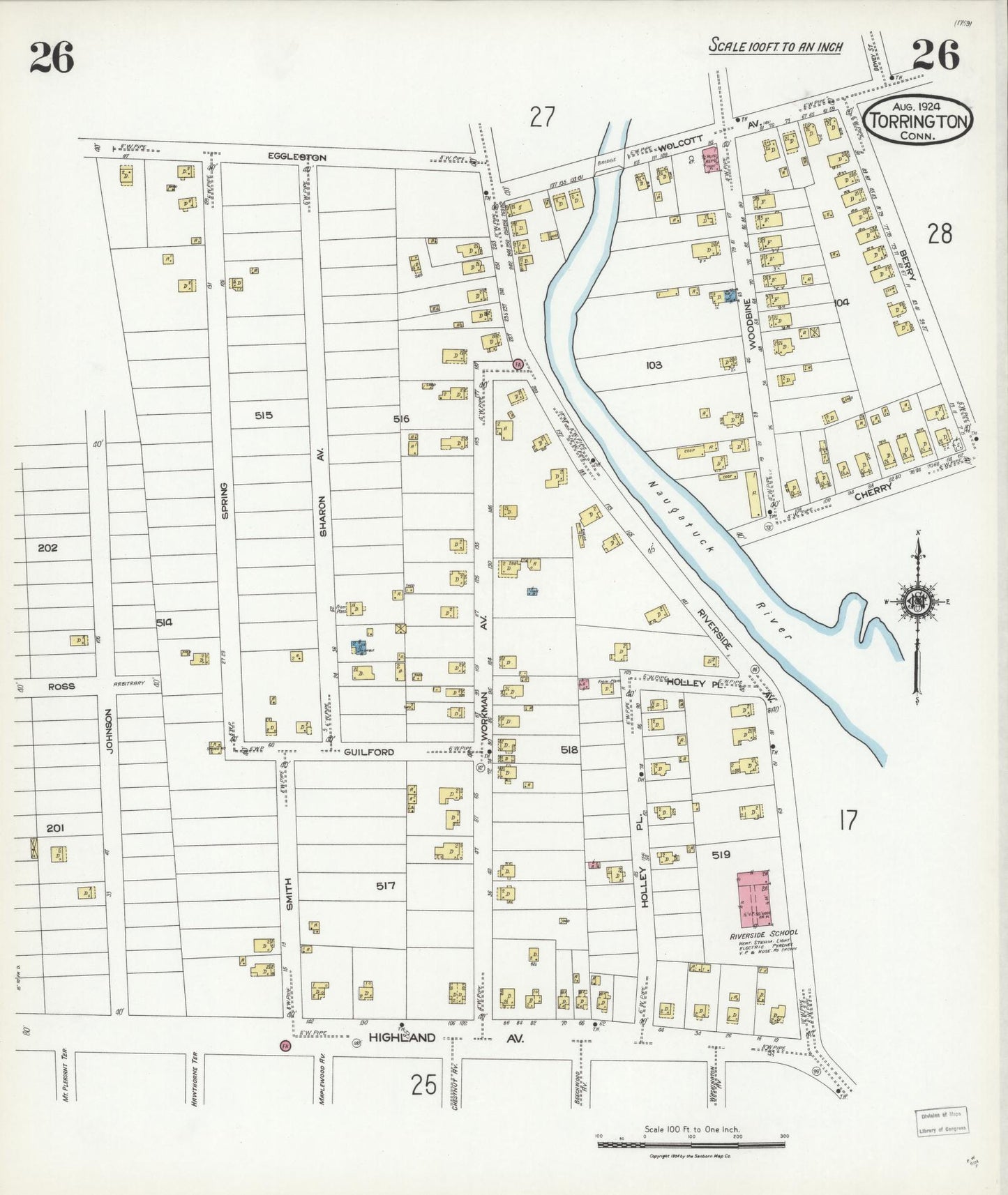 Sanborn Fire Insurance Map from Torrington, Litchfield County, Connecticut (1924), Sheet #0026 - Complete Map Set gallery image, historic Sanborn map, vintage wall art, Connecticut Connecticut