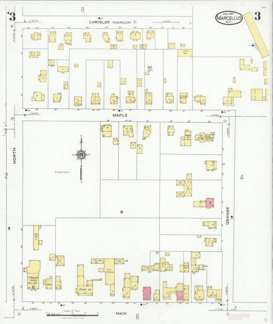 Sanborn Fire Insurance Map from Marcellus, Onondaga County, New York (1927), Sheet #0003 - Historic Sanborn Fire Insurance Map Print, vintage old map wall art, antique decor, genealogy gift, New York New York map