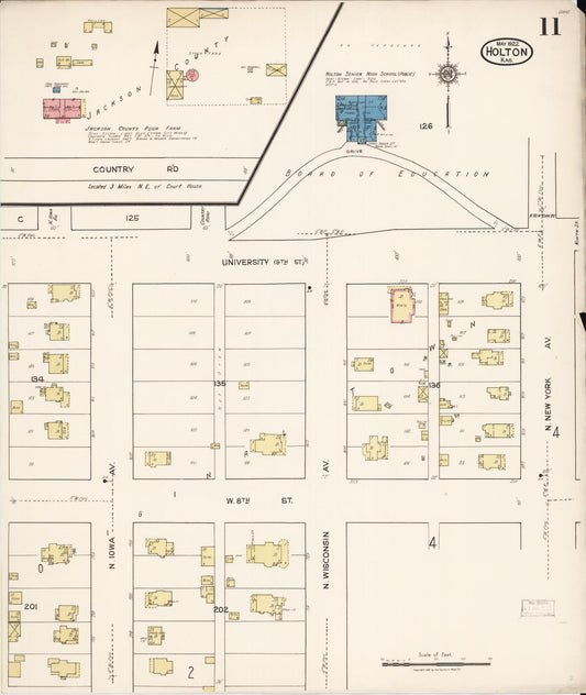 Sanborn Fire Insurance Map from Holton, Jackson County, Kansas (1922), Sheet #0011 - Historic Sanborn Fire Insurance Map Print, vintage old map wall art, antique decor, genealogy gift, Kansas Kansas map