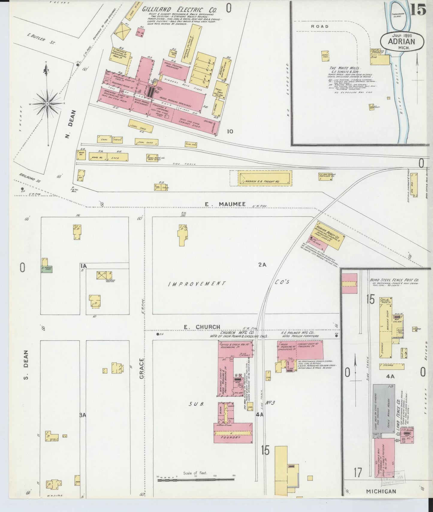 Sanborn Fire Insurance Map from Adrian, Lenawee County, Michigan (1899), Sheet #0015 - Complete Map Set gallery image, historic Sanborn map, vintage wall art, Michigan Michigan