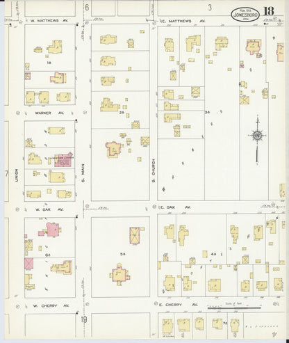 Sanborn Fire Insurance Map from Jonesboro, Craighead County, Arkansas (1913), Sheet #0018 - Complete Map Set gallery image, historic Sanborn map, vintage wall art, Arkansas Arkansas