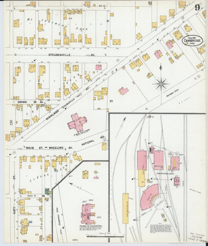 Sanborn Fire Insurance Map from Cambridge, Guernsey County, Ohio (1901), Sheet #0009 - Historic Sanborn Fire Insurance Map Print, vintage old map wall art, antique decor, genealogy gift, Ohio Ohio map