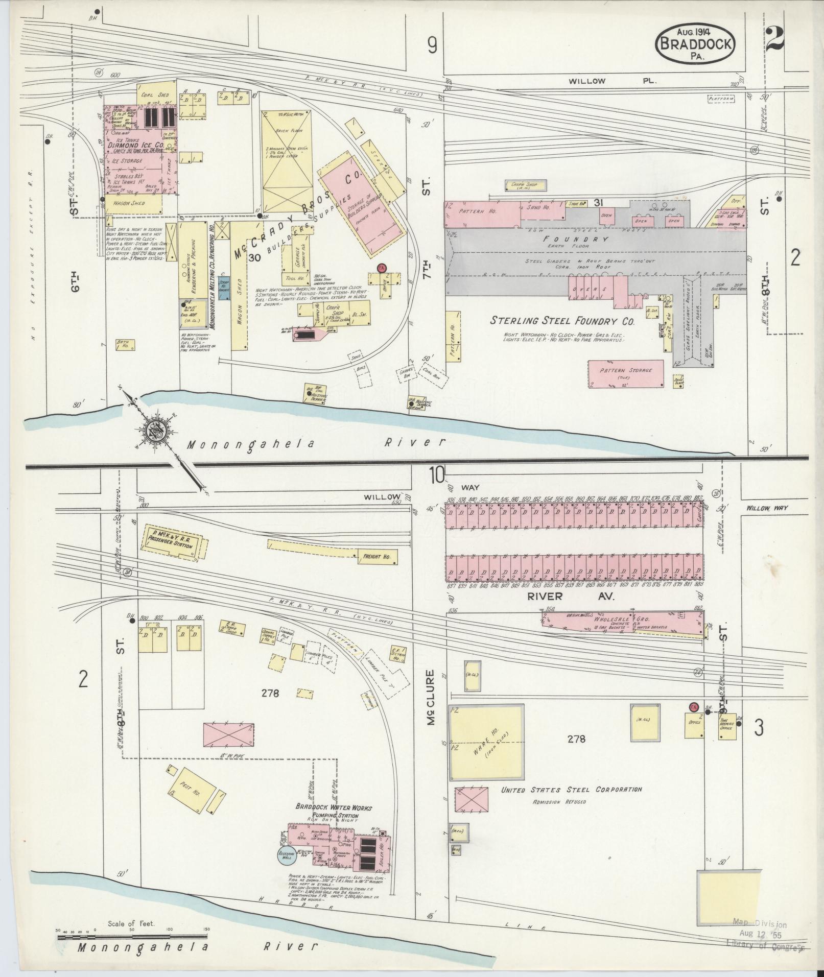 Sanborn Fire Insurance Map from Braddock, Allegheny County, Pennsylvania (1914), Sheet #0002 - Historic Sanborn Fire Insurance Map Print, vintage old map wall art, antique decor, genealogy gift, Pennsylvania Pennsylvania map