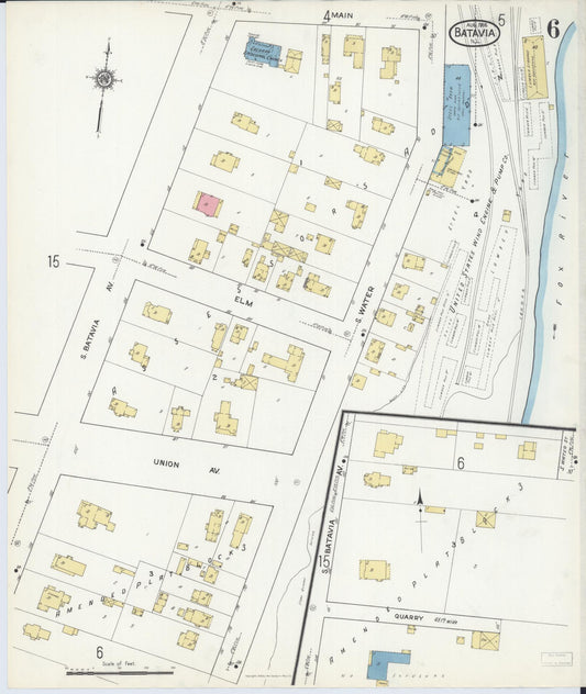 Sanborn Fire Insurance Map from Batavia, Kane County, Illinois (1916), Sheet #0006 - Historic Sanborn Fire Insurance Map Print, vintage old map wall art, antique decor, genealogy gift, Illinois Illinois map