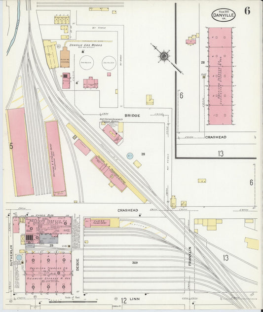 Sanborn Fire Insurance Map from Danville, Independent Cities, Virginia (1910), Sheet #0006 - Historic Sanborn Fire Insurance Map Print, vintage old map wall art, antique decor, genealogy gift, Virginia Virginia map