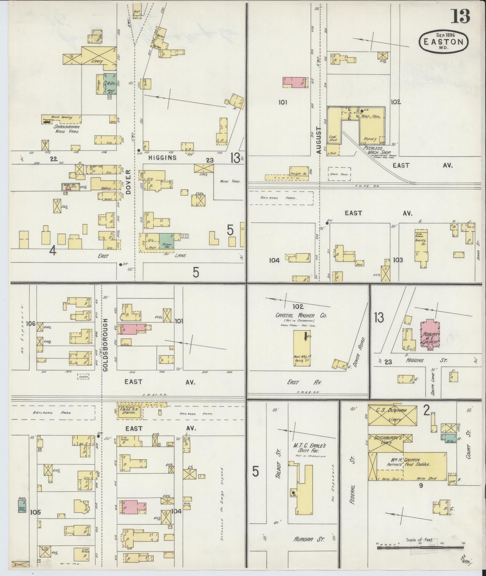 Sanborn Fire Insurance Map from Easton, Talbot County, Maryland (1896), Sheet #0013 - Historic Sanborn Fire Insurance Map Print, vintage old map wall art, antique decor, genealogy gift, Maryland Maryland map