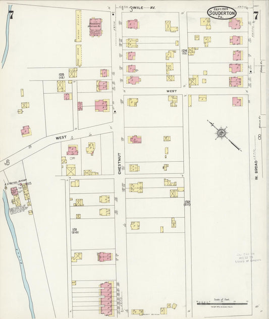 Sanborn Fire Insurance Map from Souderton, Montgomery County, Pennsylvania (1924), Sheet #0007 - Historic Sanborn Fire Insurance Map Print, vintage old map wall art, antique decor, genealogy gift, Pennsylvania Pennsylvania map