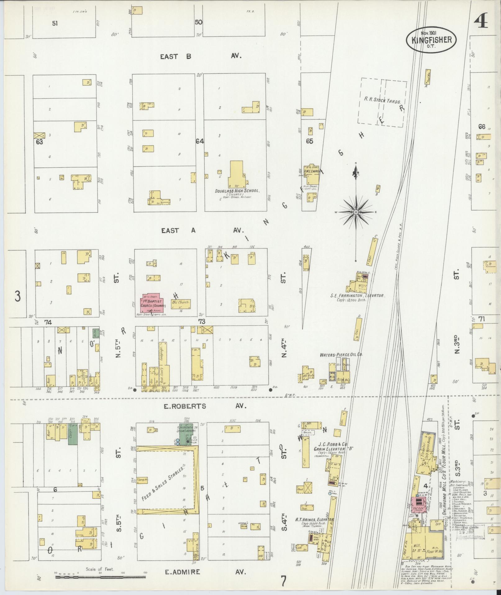 Sanborn Fire Insurance Map from Kingfisher, Kingfisher County, Oklahoma (1901), Sheet #0004 - Complete Map Set gallery image, historic Sanborn map, vintage wall art, Oklahoma Oklahoma